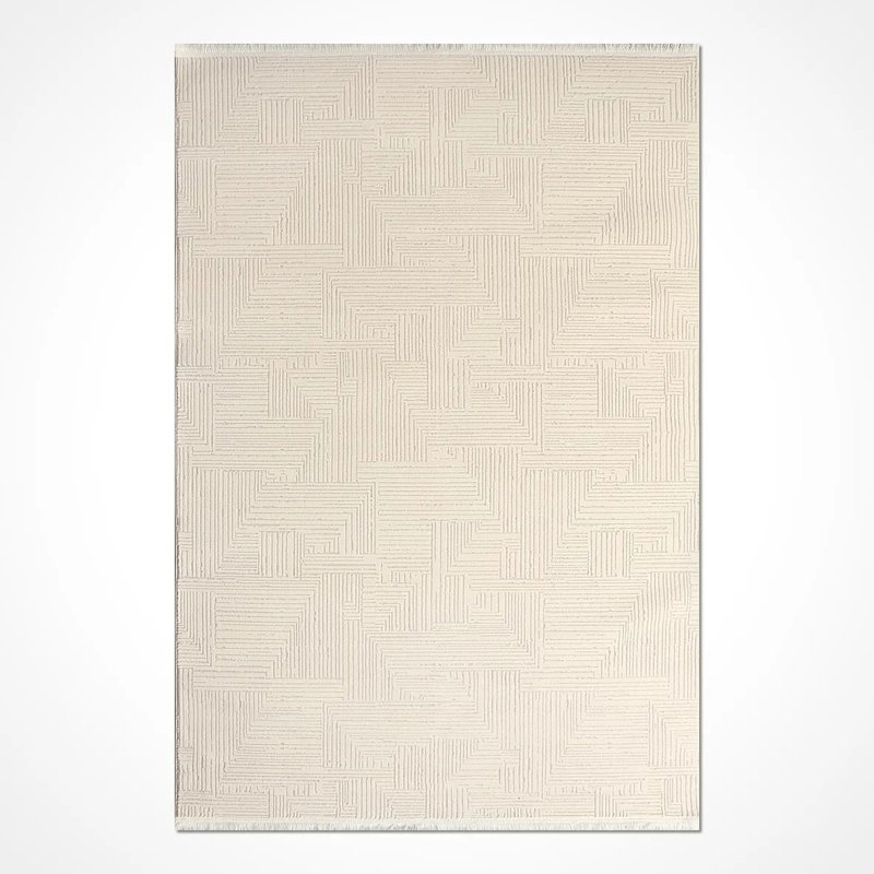 Tapis moderne en polyester crème Avangarde résistant aux taches et facile à nettoyer, 5 pi x 10 po