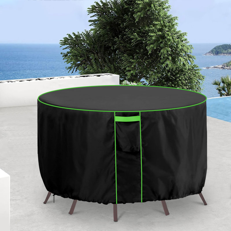 Patio Round Table Cover, Waterproof Anti-UV Durable Patio Dining Set Cover, Patio Furniture Cover, Black