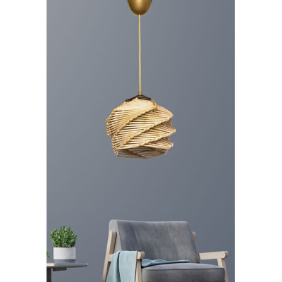 Lustre en bois élégant avec capuchon en simili bambou, 20 x 20 cm (7,9 x 7,9 po), hauteur: 29,5 po | Certifié CE, douille E27, 40 W maximum | Finition élégante dorée et beige, parfaite pour la salle à manger et les espaces de vie