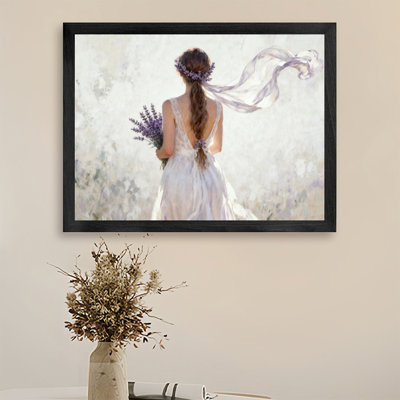 Black Framed Vintage Elegant woman holding lavender bouquet Wall Art Impressionist lyrical countryside Style Framed Prints