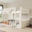 Lit superposé au-dessus de grand lit peu encombrant, bois robuste, style minimaliste pour les familles