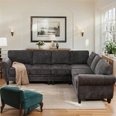 Modern Minimalist Chenille L - shaped Sectional Sofa with Rivet Trim, a Must - have for Comfortable Home