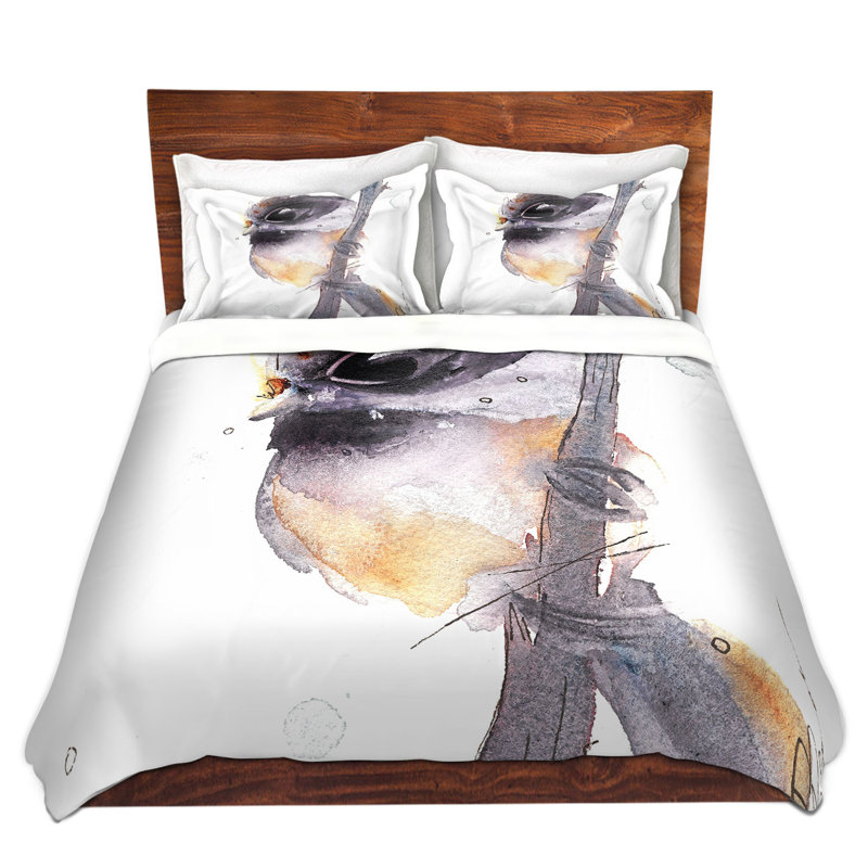Ensemble de housse de couette chickadee capped black, 1 housse de couette grand + 2 taies standards
