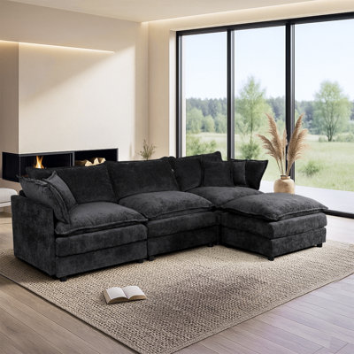 Canapé modulaire en L 107 po pour salon en canapé de 107 po, canapé en chenille 3 places avec repose-pieds mobile et coussins lombaires