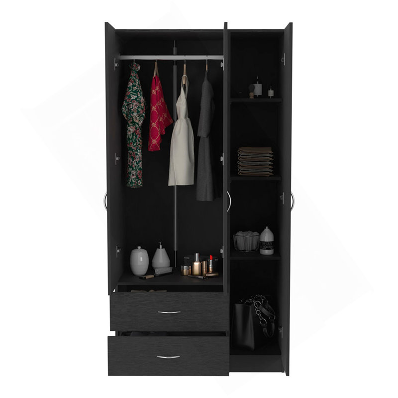 Armoire trois portes Clark, noir, Noir