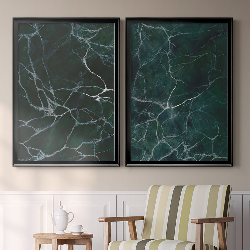 Jade Marble I, ensemble de 2 reproductions encadrées sur toile, Noir, H 24,5 po x l 37 po