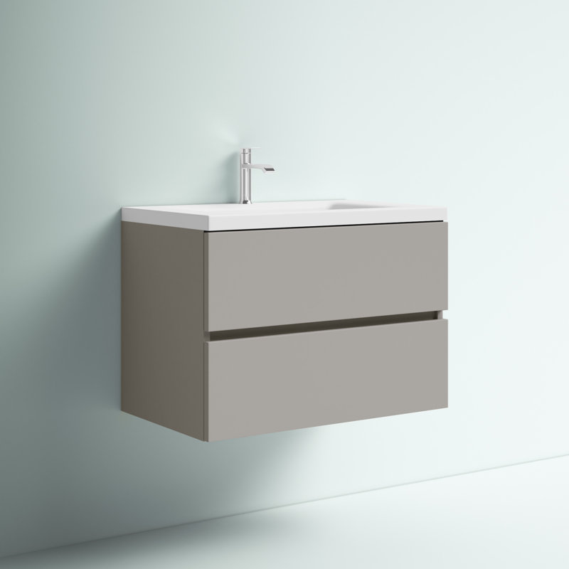 Meuble-lavabo mural simple 30,5 po avec plateau en marbre de culture, Gris