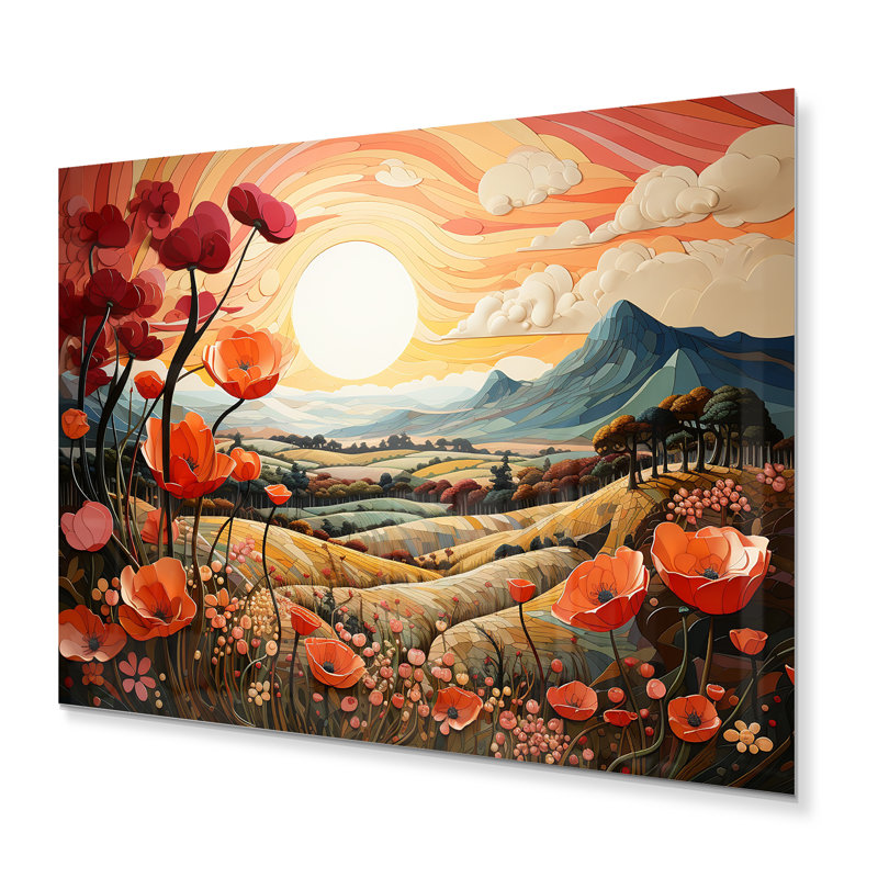 «Countryside Red Poppy Field VI», reproduction d'art en métal, H 16 po x l 32 po x P 1 po