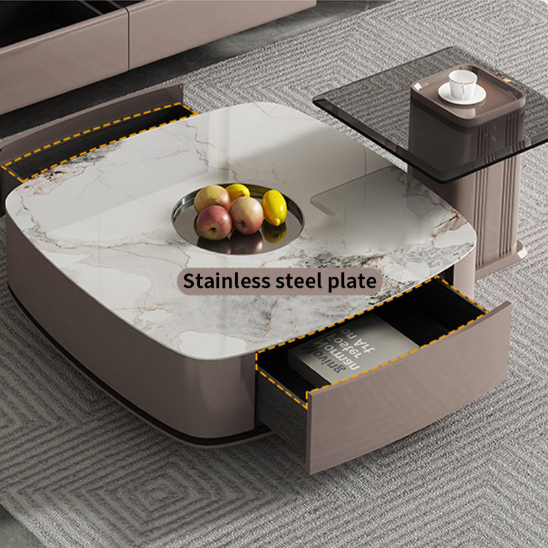 Modern light luxury square coffee table combo