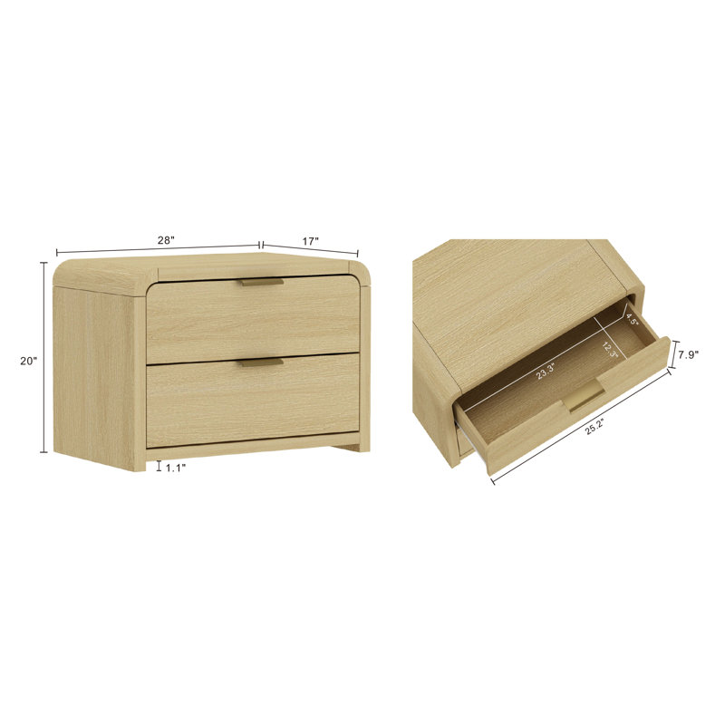Hedden Nightstand with 2 Drawers in Natural Oak