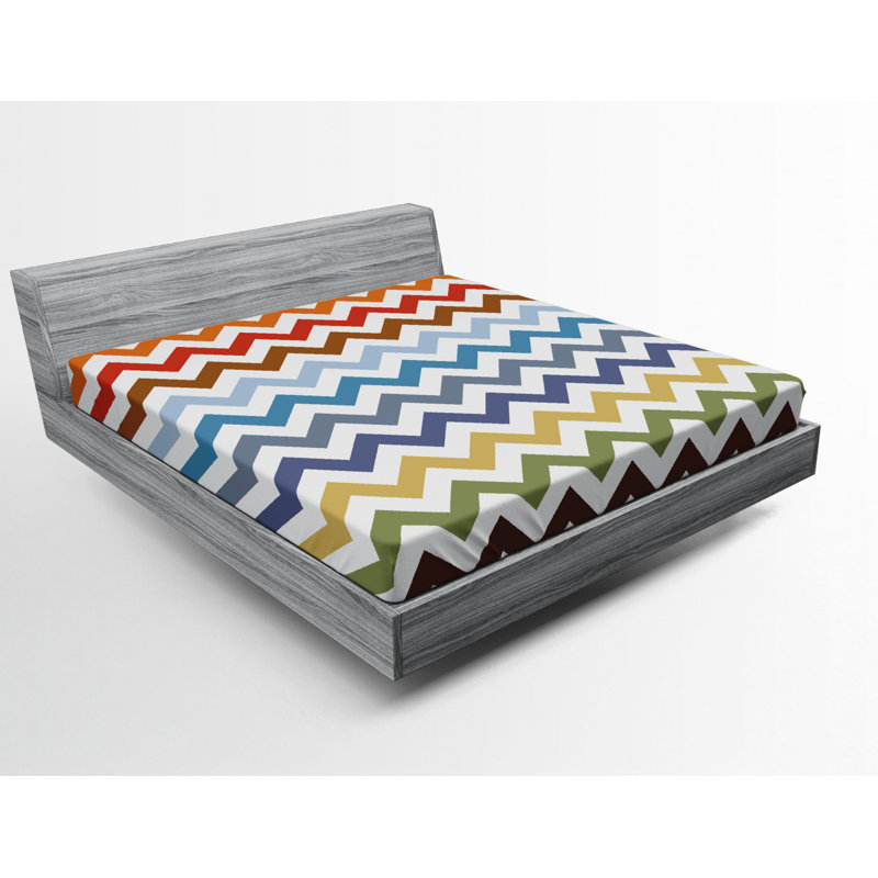 Microfiber Fitted Sheet, Red/Blue/Yellow Chevron, Full Fitted Sheet
