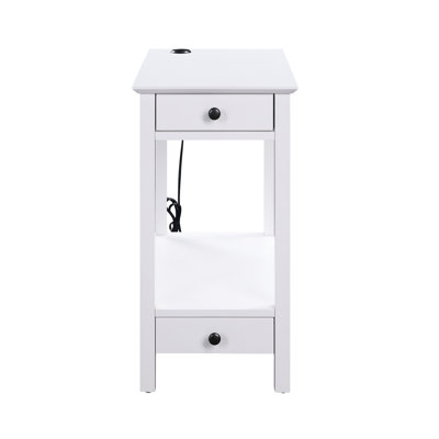 Table d'appoint blanche avec rangement - 2 tiroirs et 1 compartiment ouvert