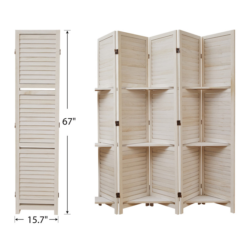 Paravent avec tablettes, écran en bois pliable de 5,6 pi avec charnières doubles, H 67 po x l 78,50 po x P 0,79 po