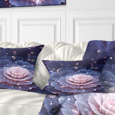 Coussin décoratif à motif floral rose et gris Fractal Flower