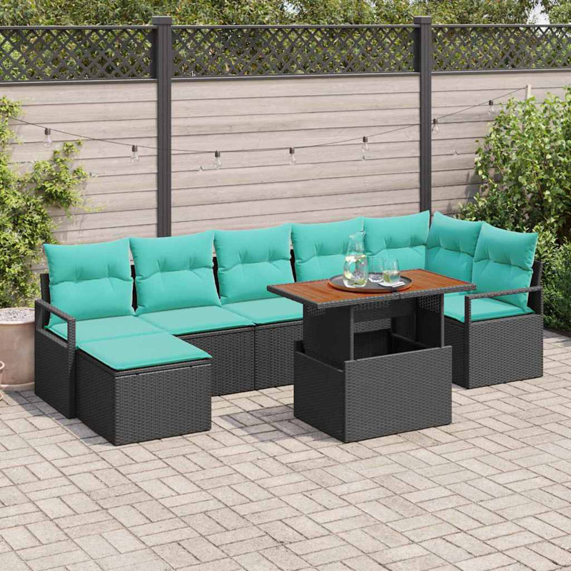 Ensemble repas 8 pièces vidaXL, Coussin bleu sarcelle / structure noire