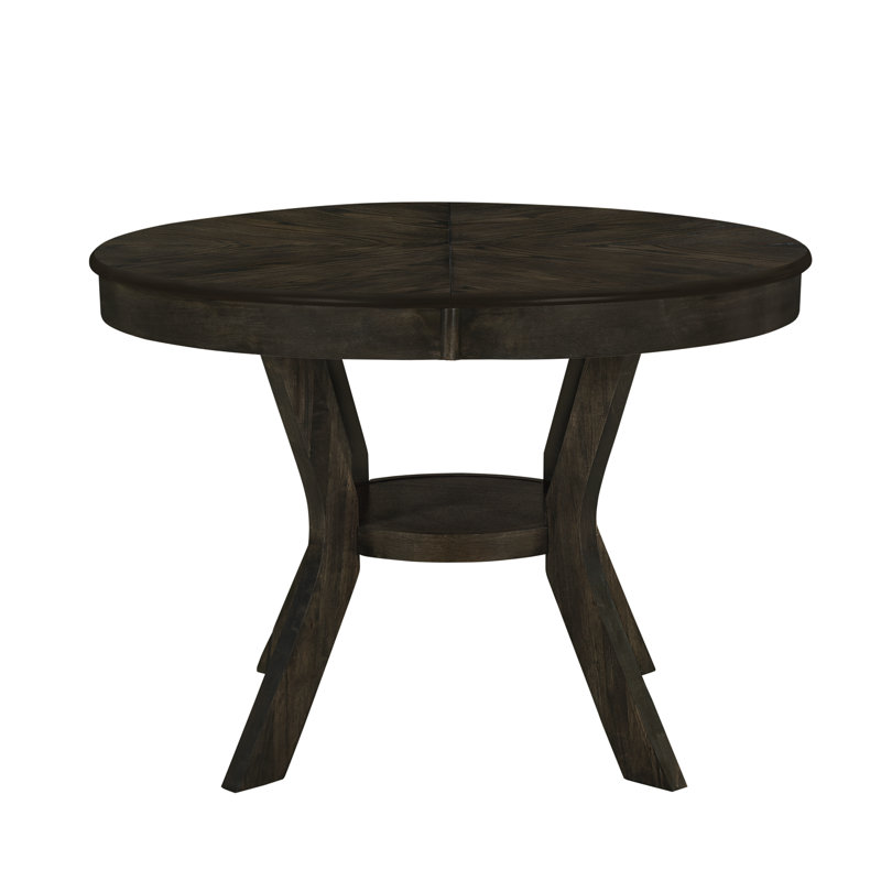 Round 43.7 to 59-inch Extendable Solid Wood Dining Table, Dark Brown