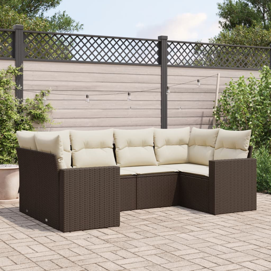 Vidaxl 6-Tlg. Garten-Sofagarnitur Mit Kissen Braun Poly Rattan