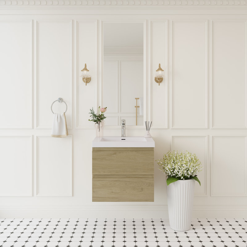 Meuble-lavabo flottant 24 po avec lavabo et tiroirs à fermeture en douceur 24 po, Chêne naturel