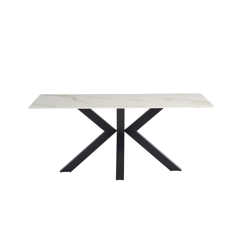 Stone Top Metal Base Dining Table, Kass Gold
