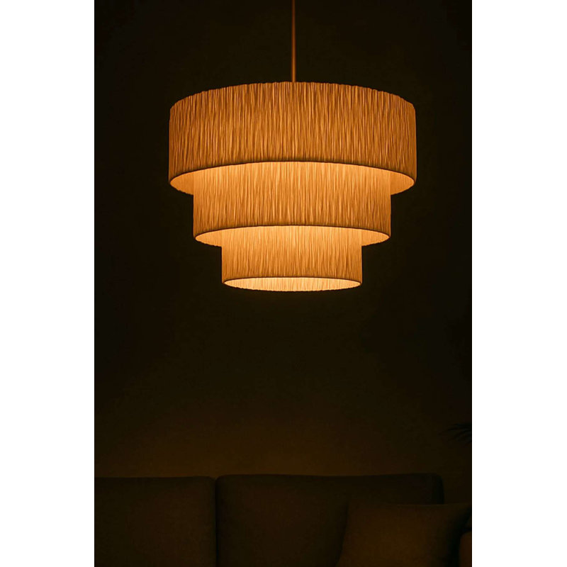 Elegant Adjustable Chandelier with Macrame Cap, Cream Color, 8.3 x 15.7 - 24.4 inches | Durable Plastic Body, Max 40W E27 Socket | Perfect for Living Room, Dining Room, and Entryway Decor, Stylish and Versatile Design
