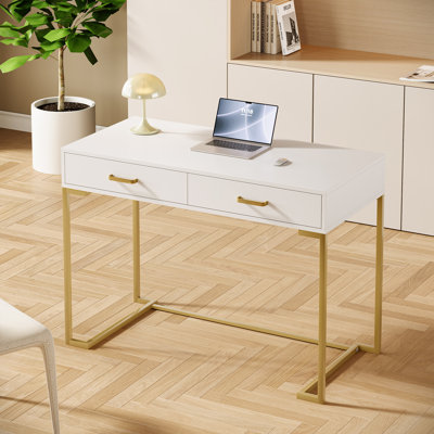 Modern Computer Desk White and Gold