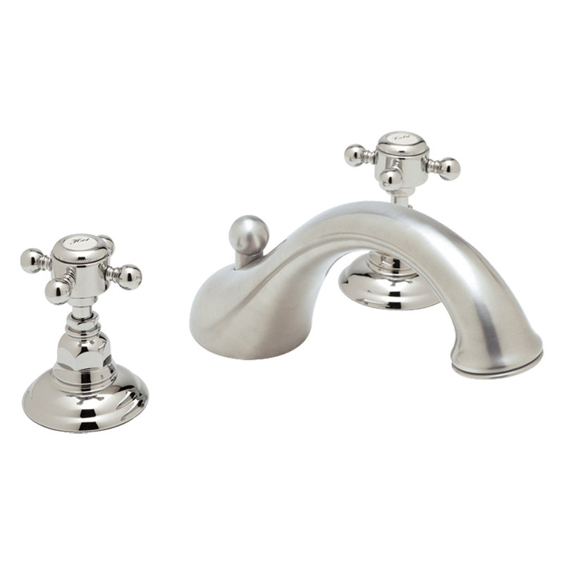 Robinet de baignoire romaine à deux poignées en métal Viaggio®, Nickel satiné, Poignées croix