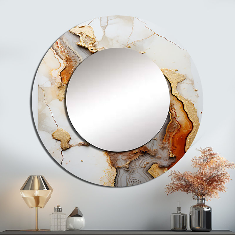 Beige And Orange Minimalism Stone Geode - Stone Geode Decorative Mirror, Traditional Large Round Wall Mirror, Printed Metal Art