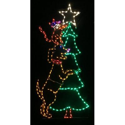 Animated Dog and Cat Decorating Christmas Tree Holiday Lighted Display