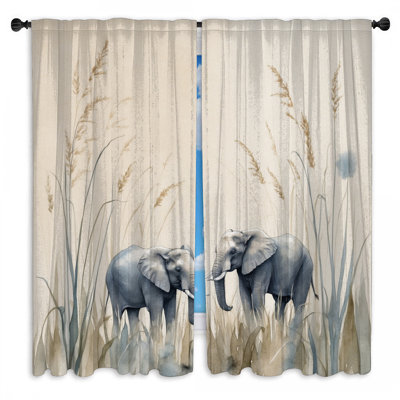 Éléphants dans de hautes herbes rideaux de fenêtre éléphants diaphane et obscurcissant - 2 panneaux