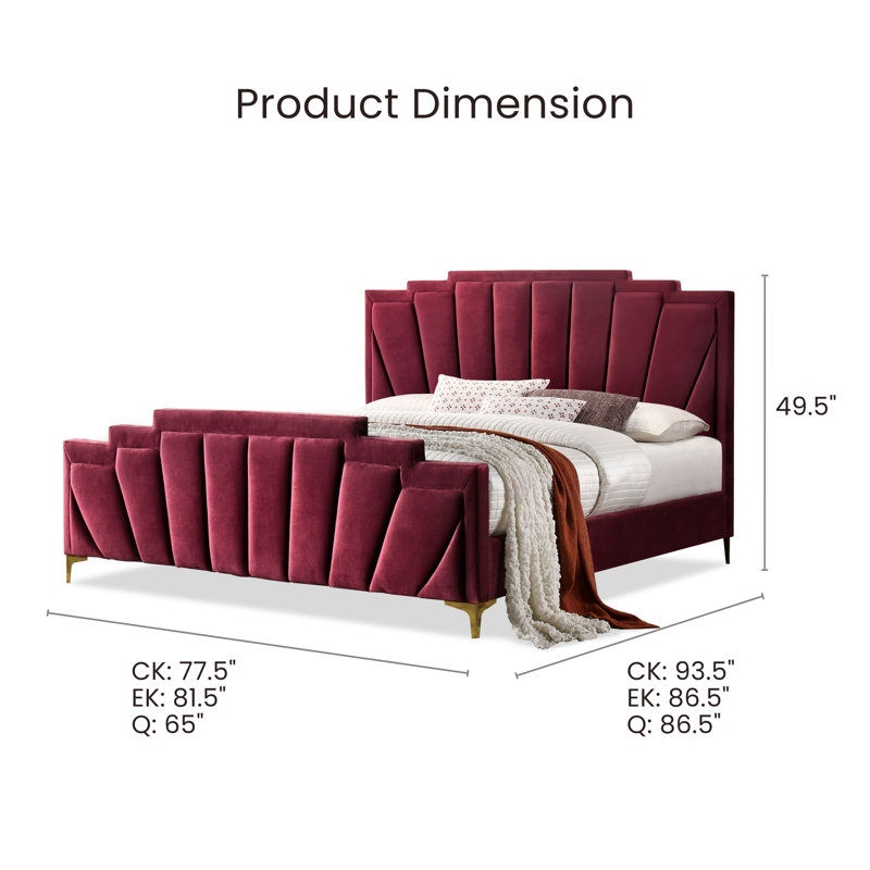 Janeen Flannelette Upholstered Bed, Red, Queen
