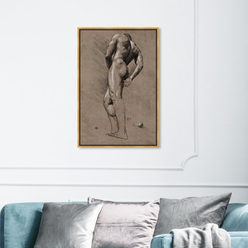 «People and Portraits», figure masculine - étude de dessin, H 54 po x l 36 po, Impression encadrée, Doré