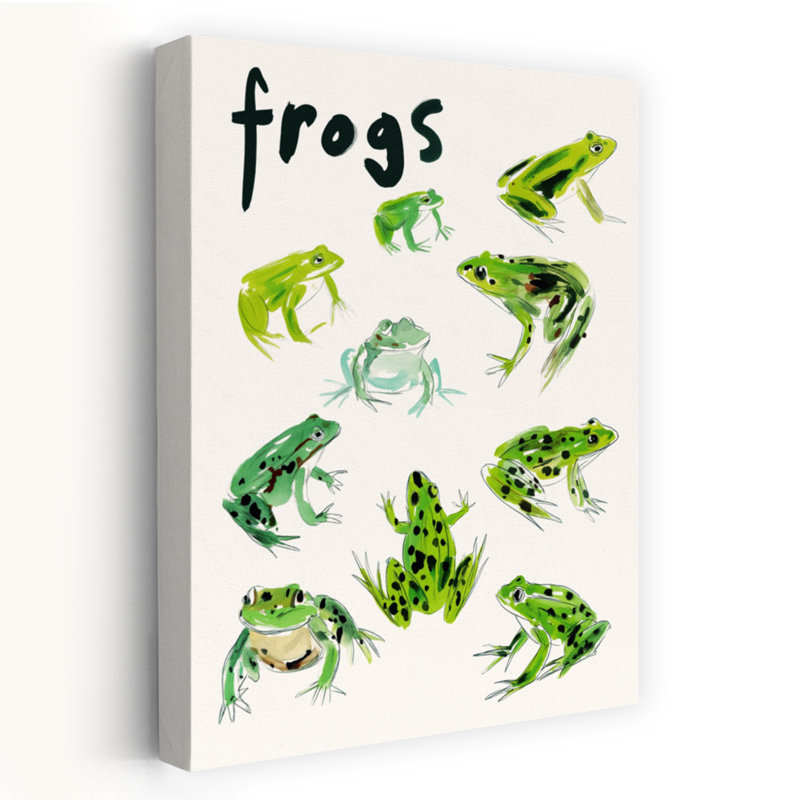 Lively Green Frogs Playful Contemporary Frog Forest Nature Wall Art Print, 60.96cm H x 40.64cm W