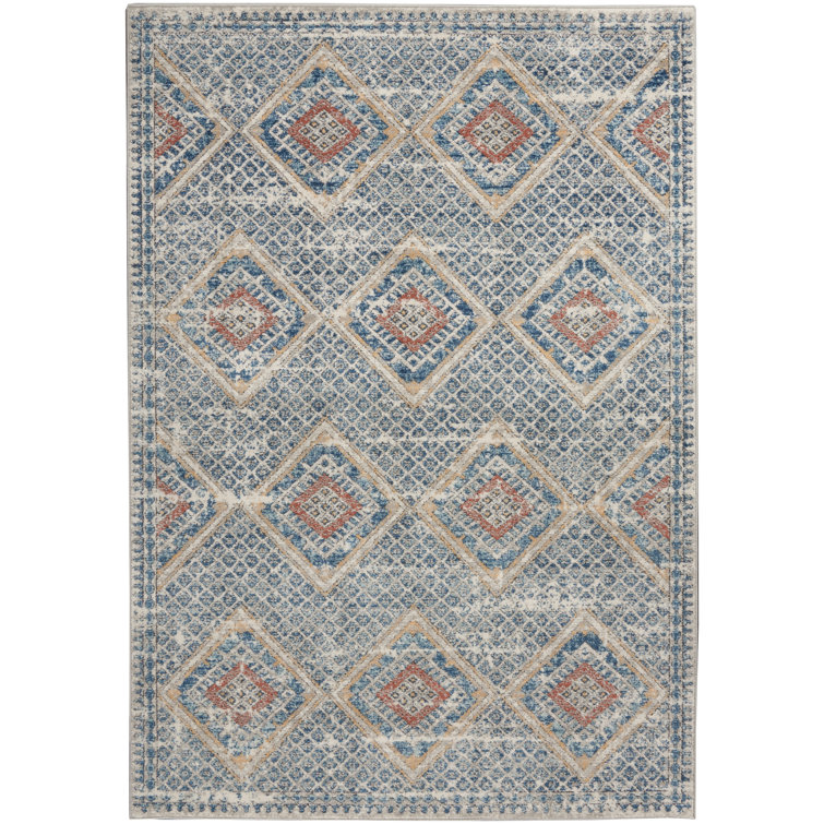 Tapis géométrique bleu / brun / beige