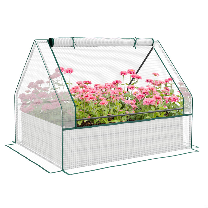 Garden Bed With Mini Greenhouse, Galvanized Outdoor Planter Box With Cover, Gray