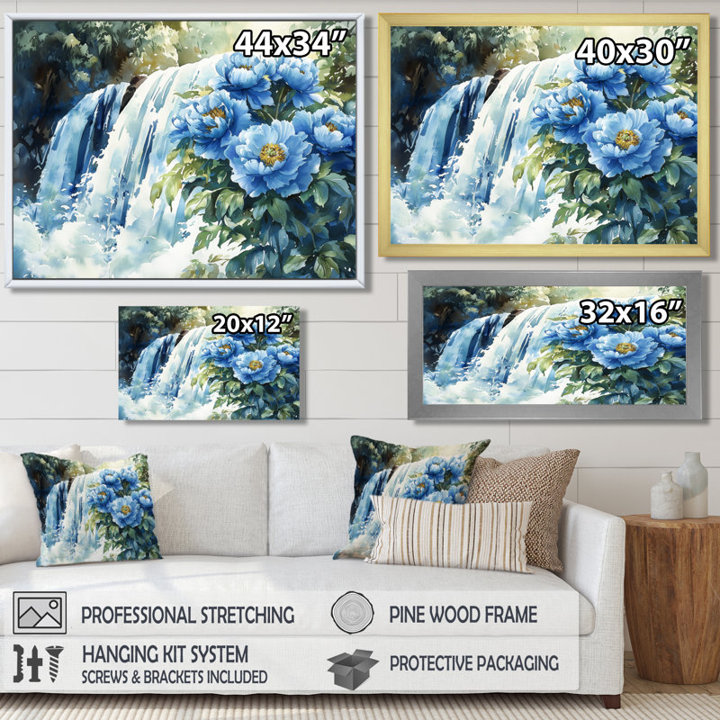 Irelan pivoines par la cascade III - pivoines, art mural, Reproduction encadrée d'une seule photo, Argent argent