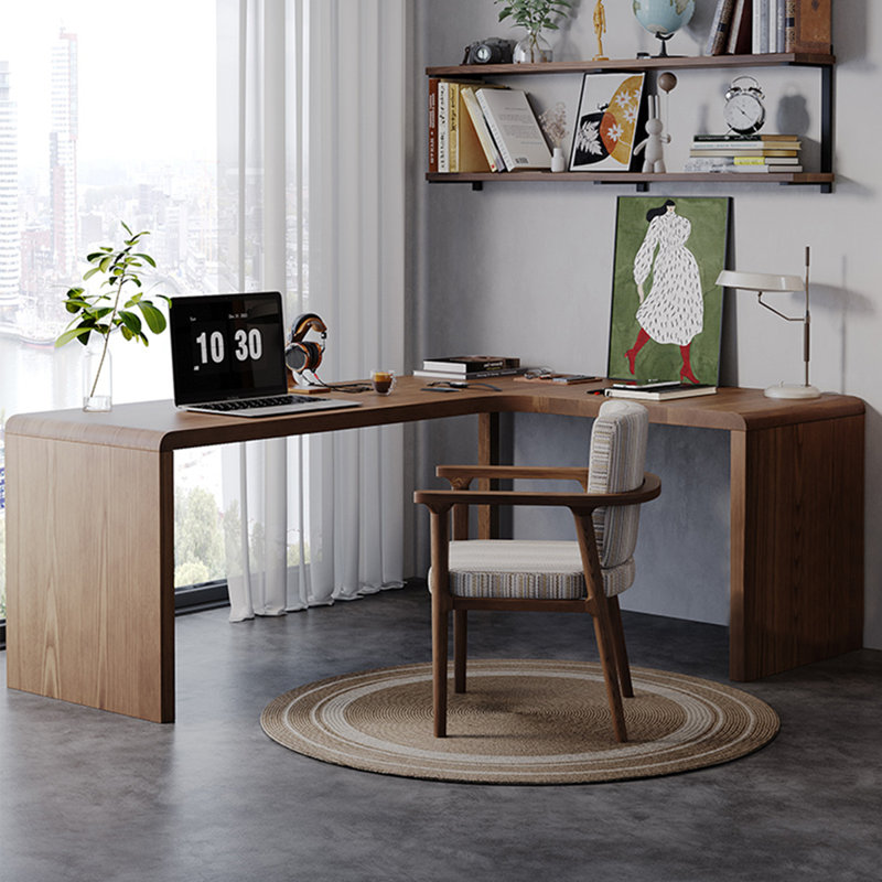 86.61"Walnut L-Shaped Solid Wood desk, 29.53" H x 62.99" W x 47.24" D, Right Hand Facing