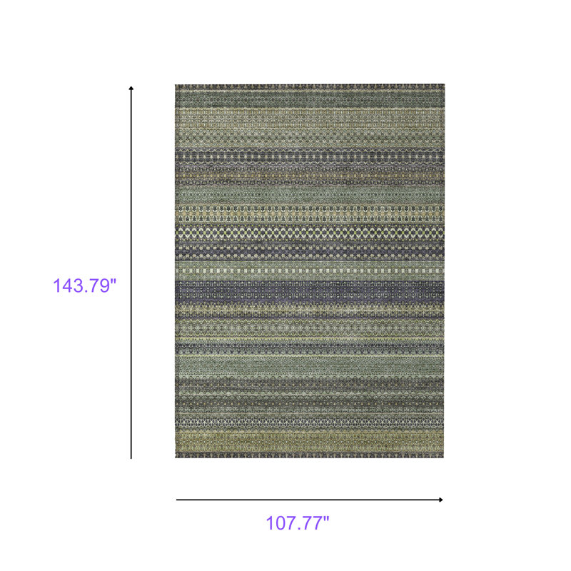 Non-skid Indoor Outdoor Rug With Sage Stripes by, Rectangle 9' x 12'