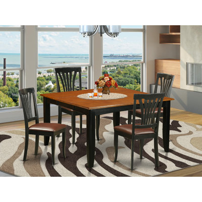 5 Piece Dining Room Table Set Includes a Square Kitchen Table with Butterfly Leaf and 4 Faux Leather Dining Chairs, Black & Cherry