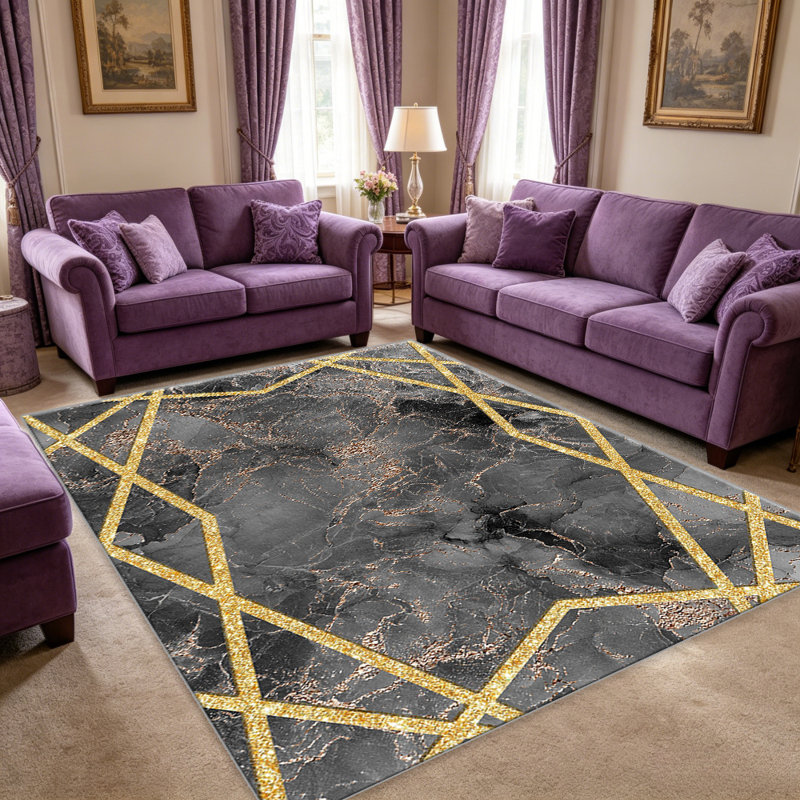 Black Marble with Gold   area rugs for Living Room, Soft and Comfortable, Suitable for all seasons, easy to maintain, machine washable Indoor floor mat, Under Table Farmhouse suitable for Bedroom, Dining Room, Study,  Balcony, Home Decor Patio