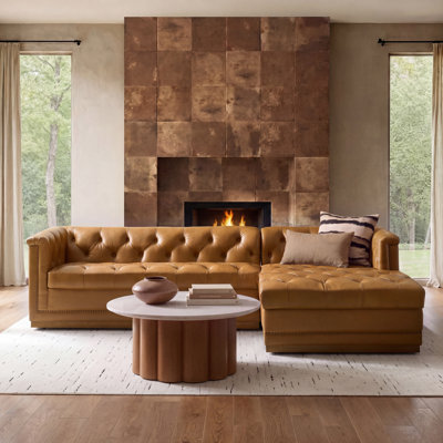 Patrick 104"W L-Shape Genuine Leather Solid Wood Tufted Sectional Sofa