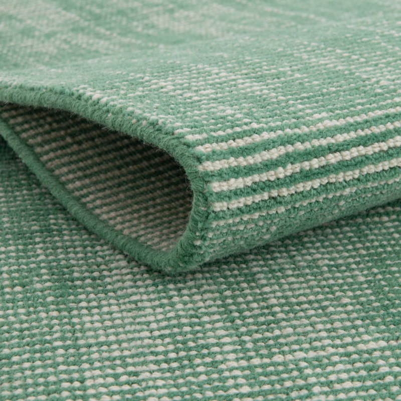 Tapis rayé en laine tissé à la main Colyt en vert / blanc, Rectangle 7 pi 10 po x 11 pi