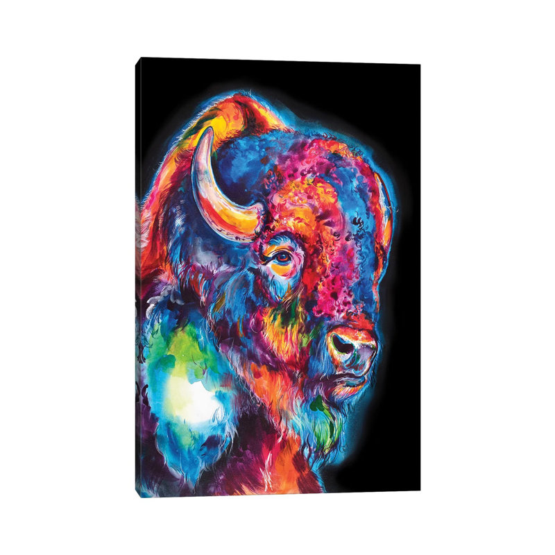 Buffalo On Black - Wrapped Canvas Print, 20.32 cm H x 30.48 cm W