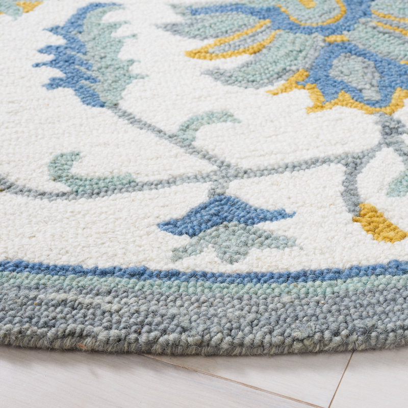 Metro Hand Tufted Wool/Cotton Oriental Rug in Green/Ivory/Blue, Square 6'