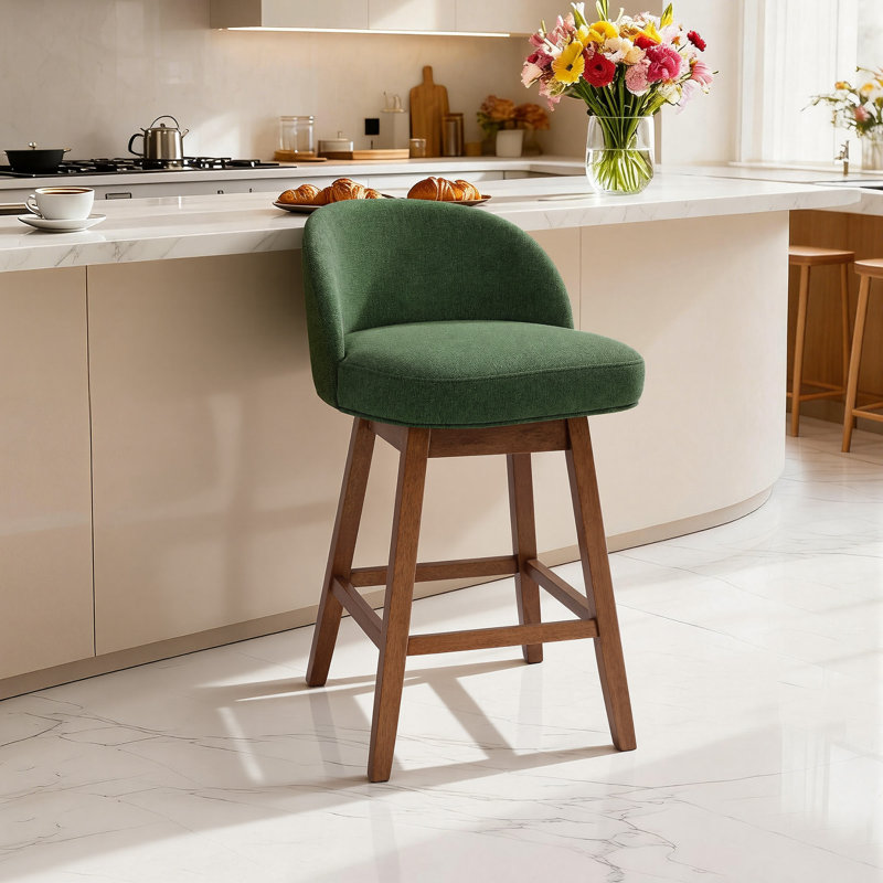 Detweiler Modern Upholstery Swivel Counter Stool, Green-Linen, 1