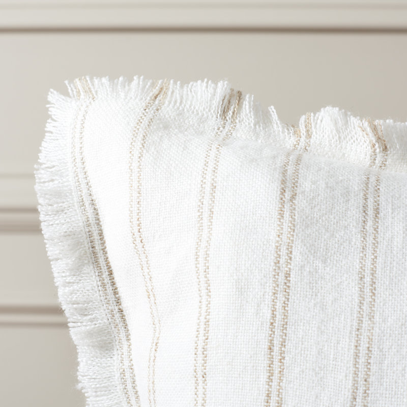 Bertie/Bert Fringed Linen Throw Pillow in Ivory/Natural