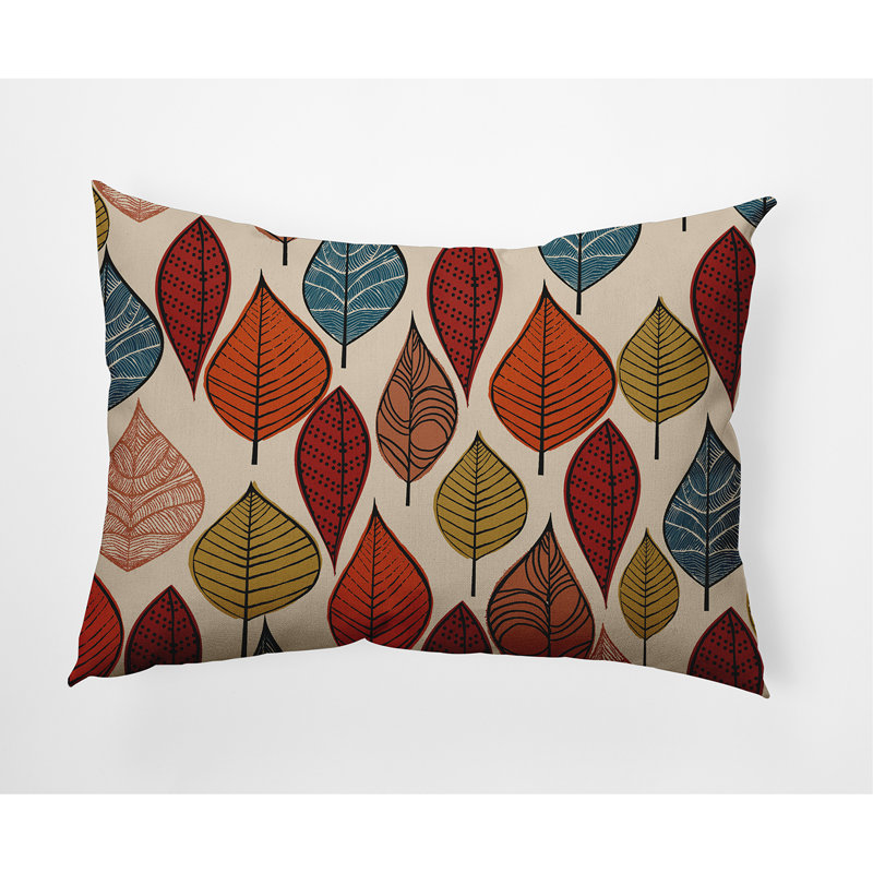 Coussin décoratif intérieur / extérieur Autumn Leaves, Rouge / vert / brun, 14 po x 20 po