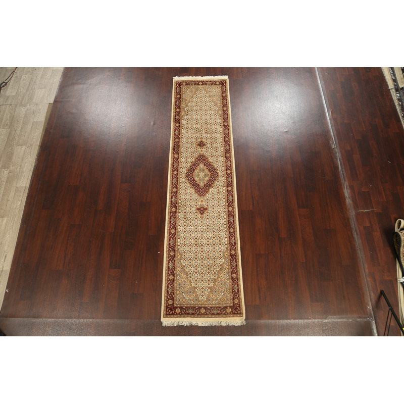 Tapis de couloir unique noué à la main nouvel âge 2 pi 6 po x 10 pi 5 po ivoire / rouge