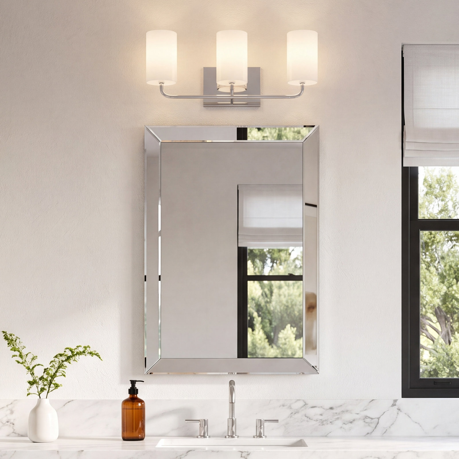 3 Light Transparent Dimmable Vanity Light, No, Chrome