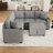 84.7" Sectional Sofa Convertible Pull-out Sofa Bed L-shaped Sofa U-shaped Sofa with a Movable Storage Ottoman for Living Room-1015779763