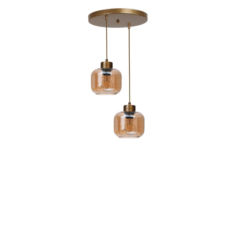 Lustre élégant miel et or, hauteur réglable, structure en métal, 5,9 po x 12,6 po | Plaque de base de 9,8 po x 1,2 po | 2 x douilles E27 de 40 W maximum (ampoule non incluse) | pour le salon et la salle à manger, design élégant